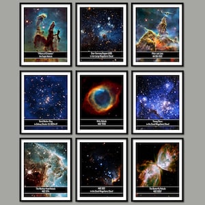 Hubble Telescope Prints Set Of 9 - NASA Astronomy - Space Bedroom Decor - Cosmos - Galaxy - Universe - Nebula - Star - Magellanic Cloud