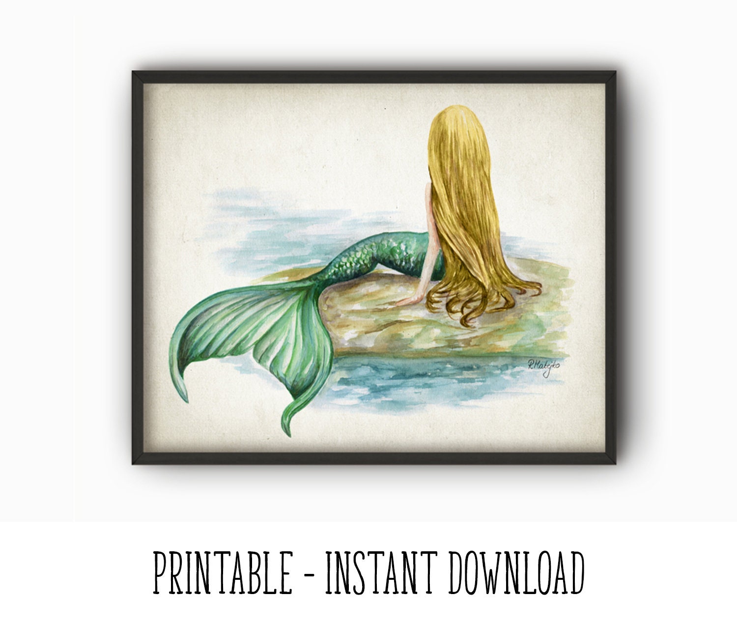 PRINTABLE Mermaid Watercolor Wall Art Print Mermaid Painting | Etsy