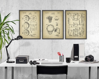 Basketball Patent Prints Set of 3 - Basketball Poster - Basketball Print - Basketball Sports Gift - Hoop - Court - Basketball Wall Art