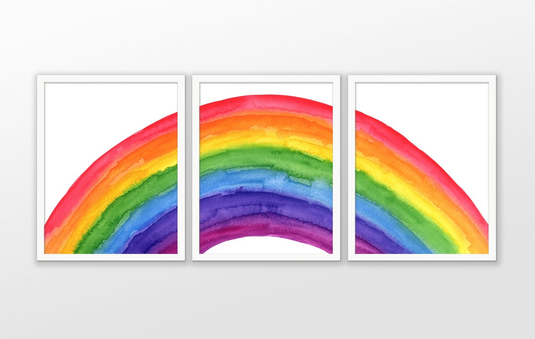 Rainbow Watercolor Art Print Set of 3, Rainbow Painting Nursery Wall ...