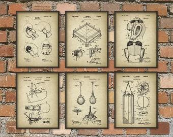 Boxing Patent Prints Set of 6 - Boxing Poster - Boxing Print - Boxing Sports Gift - Boxing Glove - Boxing Ring - Headguard Boxing Wall Art