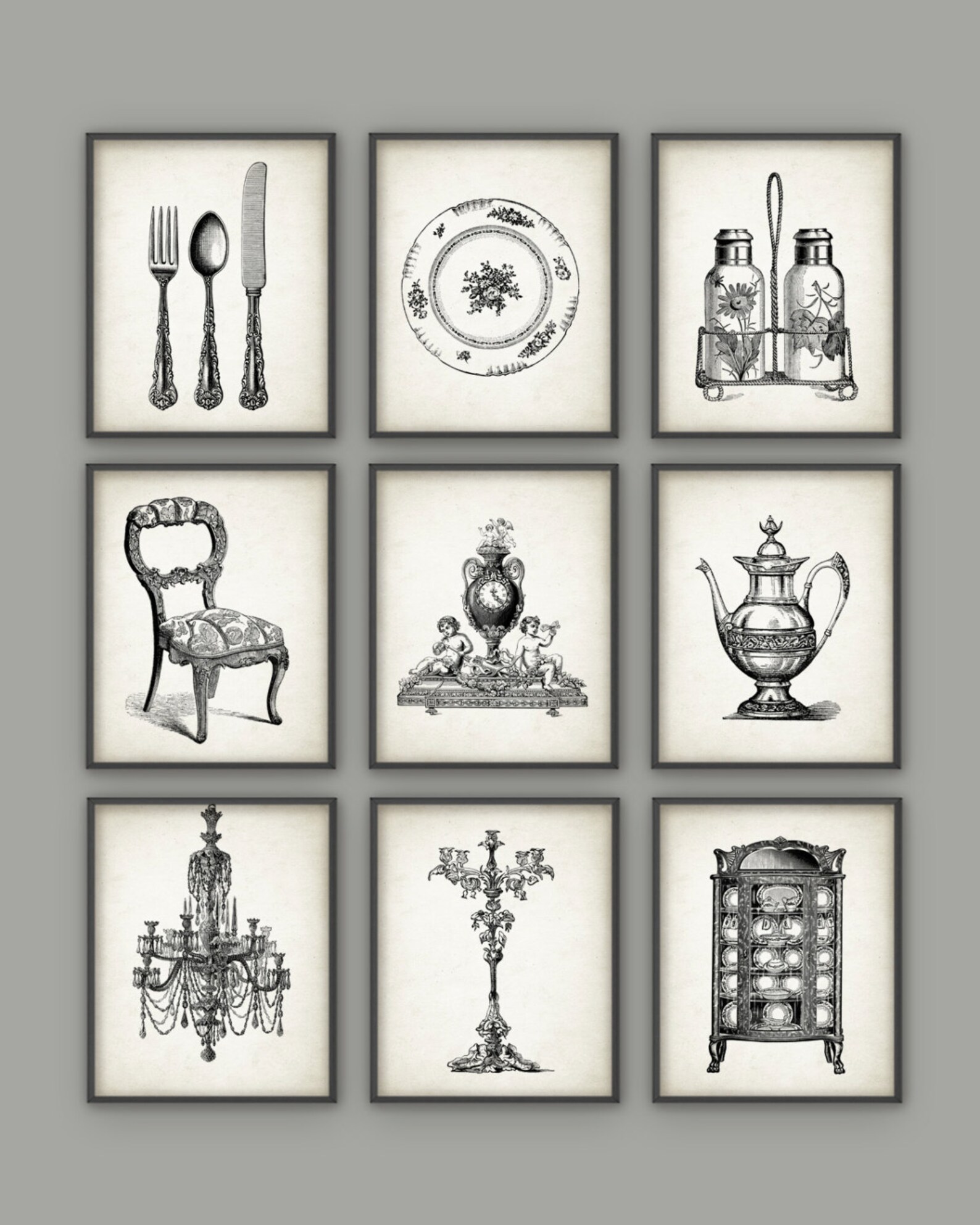Dining Room Art Prints Set of 9 - Vintage Home Decor Posters - Antique ...