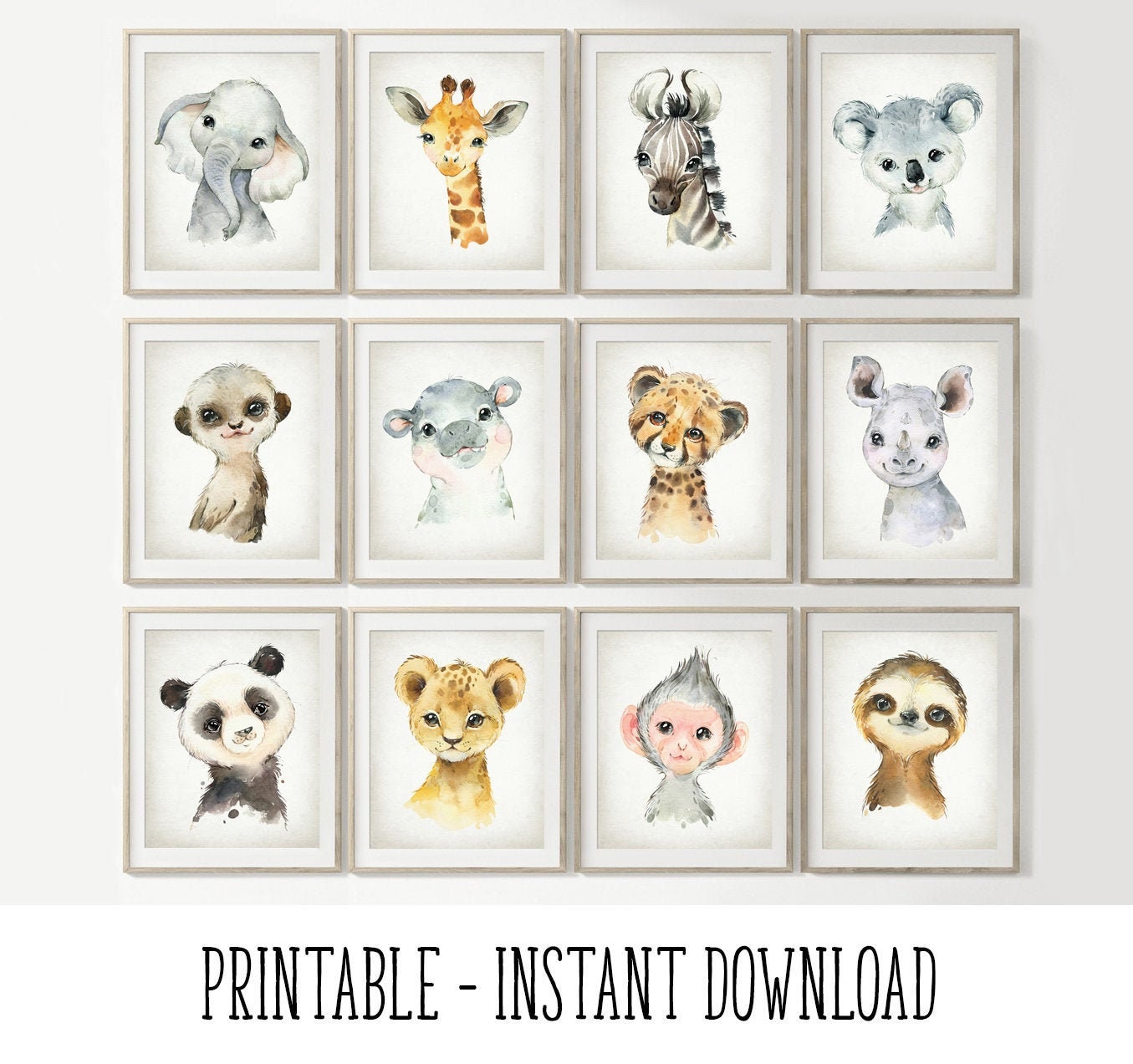 printable cute zoo animals print set of 12 baby animal etsy ireland