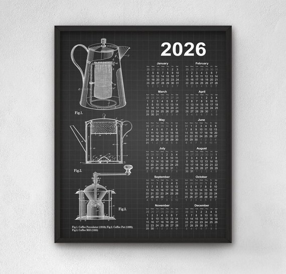 Coffee Brewing Patent Calendar 2026, Vintage Wall Art, Percolator