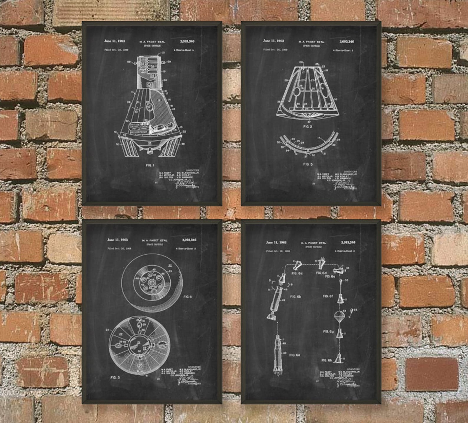 Spacecraft Patent Prints Set of 4, NASA Spacecraft Poster, Mercury ...