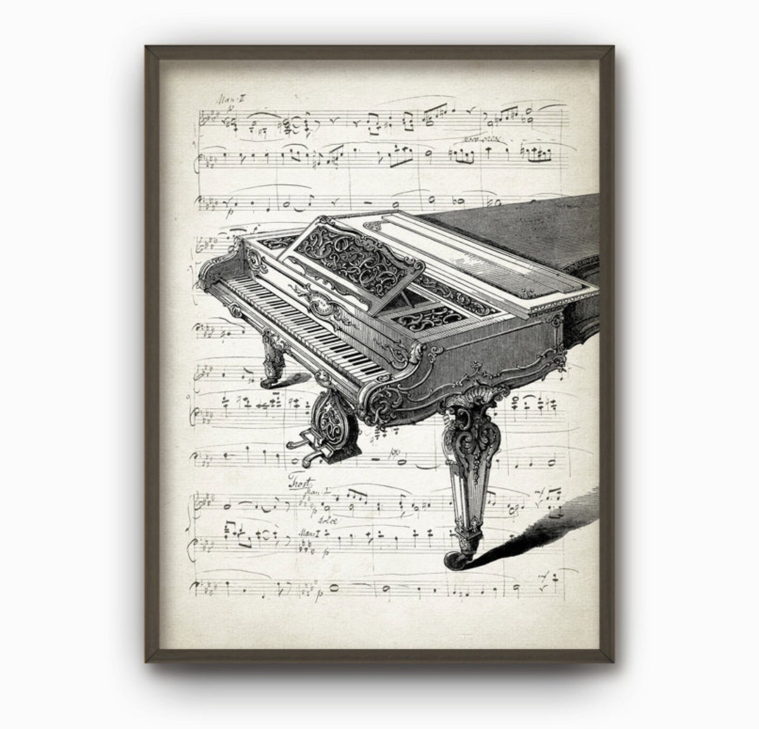 Piano Wall Art Print - Vintage Piano Illustration - Music Room Art ...