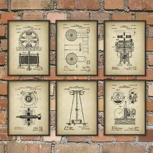 Tesla Patent Prints Nikola Tesla Engineering Invention Patent Tesla Motors Tesla Coil Generator Electric Circuit Poster Set Of 6 Aged Rustic