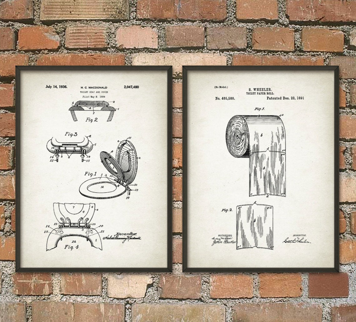 Toilet Roll Patents and Toilet Seat Patent Wall Art Poster Set of 2 ...
