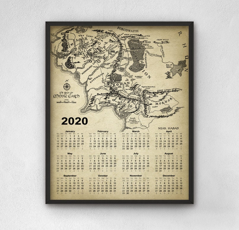 Lord Of The Rings Calendar 2020 Middle Earth Calendar 2020 | Etsy