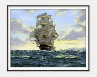 Clipper Ship Evening Clouds Art Print - Henry Scott Wall Art Poster - Tall Ship Art Print - Marine Home Decor - Ship Painting Art Print