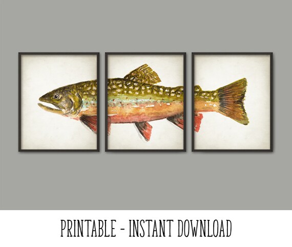 Printable Brook Trout Watercolor Print Set Of 3 North Etsy Printable Brook Trout Watercolor Print Set Of 3 North Etsy