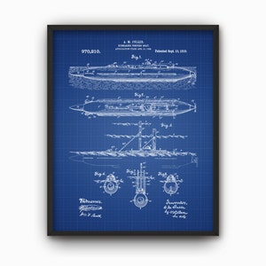 Submarine Patent Print - 1910 Submarine Torpedo Boat Design - Navy Decor - Submersible Art - Navy Poster - U Boat - Sea Warfare - Warship