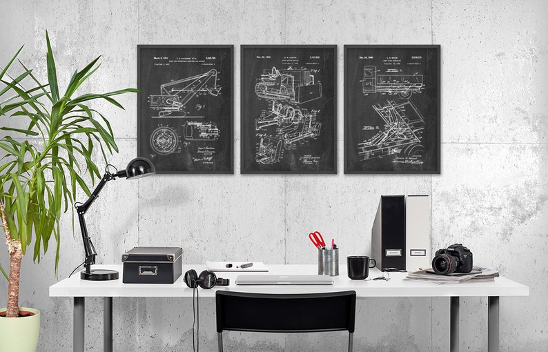 Construction Patent Prints Set of 3 - Boys Bedroom Wall Art - Building ...