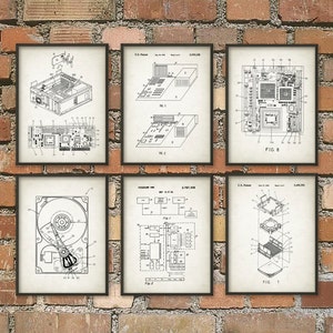 Computer Patent Wall Art Poster Set of 6 Computer Room Home Decor IT Student Gift Idea Hard Drive Motherboard CPU Geek Art Print image 5
