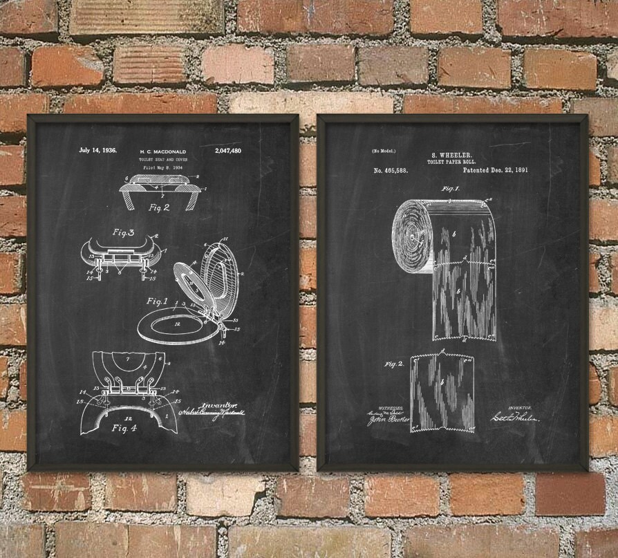 Toilet Roll Patents and Toilet Seat Patent Wall Art Poster Set of 2 ...