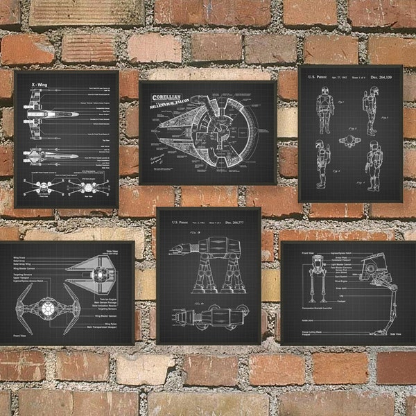 Conjunto de 6 impresiones de naves espaciales, arte mural de naves espaciales de ciencia ficción, arte de ciencia ficción, exploración espacial
