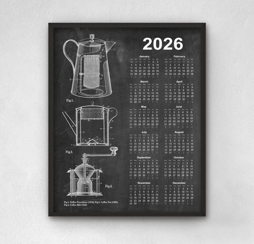 Coffee Brewing Patent Calendar 2026, Vintage Wall Art, Percolator