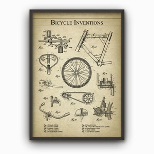 Bicycle Inventions Wall Art Poster, Bicycle Patent Prints, Cyclist Gift Idea, Cycling Art Poster, Vintage Road Bike Patents