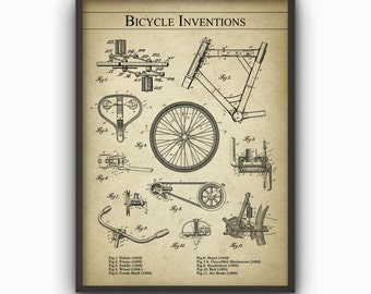 Póster de arte mural con inventos de bicicletas, impresiones de patentes de bicicletas, idea de regalo para ciclistas, póster de arte de ciclismo, patentes de bicicletas de carretera antiguas