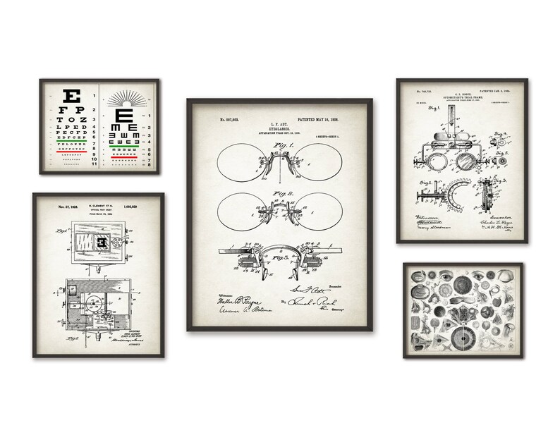 Optometry Print Set of 5, Optometrist Patent, Optician Wall Art Design ...