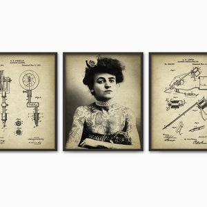 Tattoo Wall Art Print Set Of 3 #2, Tattoo Woman, Tattooist Equipment, Tattoo Patent, Tattoo Body Art, Tattoo Artist, Tattoo Shop, Tattoo Ink