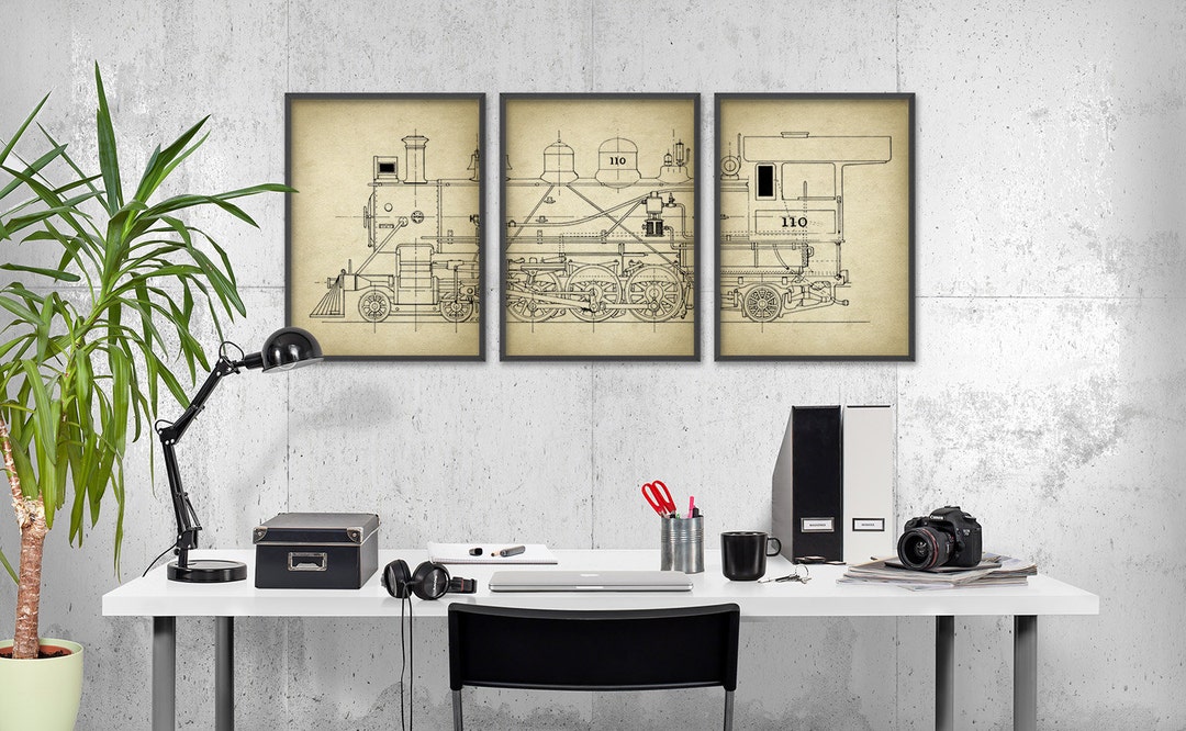 Steam Engine Locomotive Wall Art Poster Set of 3 - Train Print Set ...