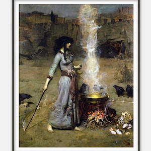 Magic Circle (The Witch) by John William Waterhouse - Witchcraft Pre-Raphaelite Style Mystical Home Decor Art Reproduction