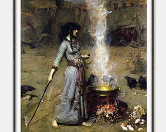 Magic Circle (The Witch) by John William Waterhouse - Witchcraft Pre-Raphaelite Style Mystical Home Decor Art Reproduction