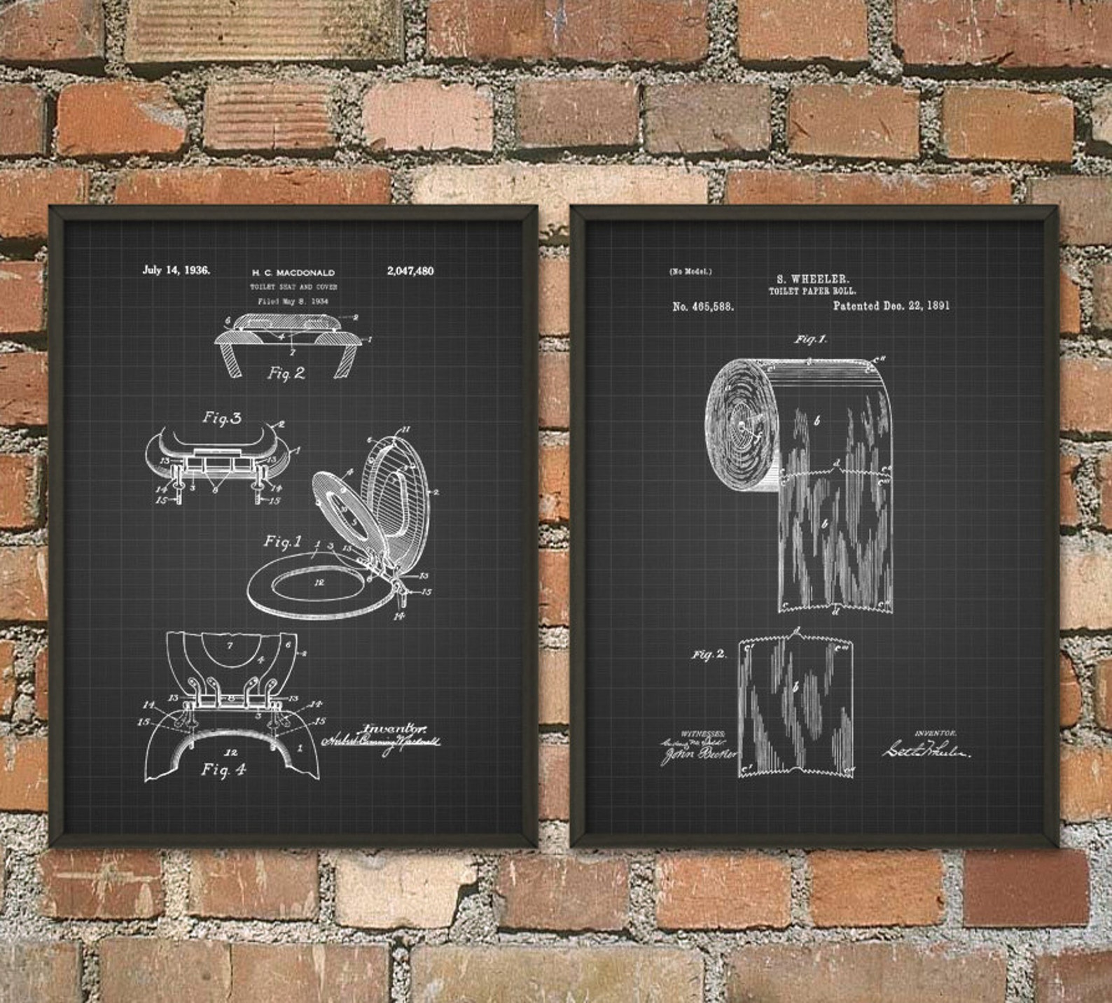 Toilet Roll Patents and Toilet Seat Patent Wall Art Poster Set of 2 ...