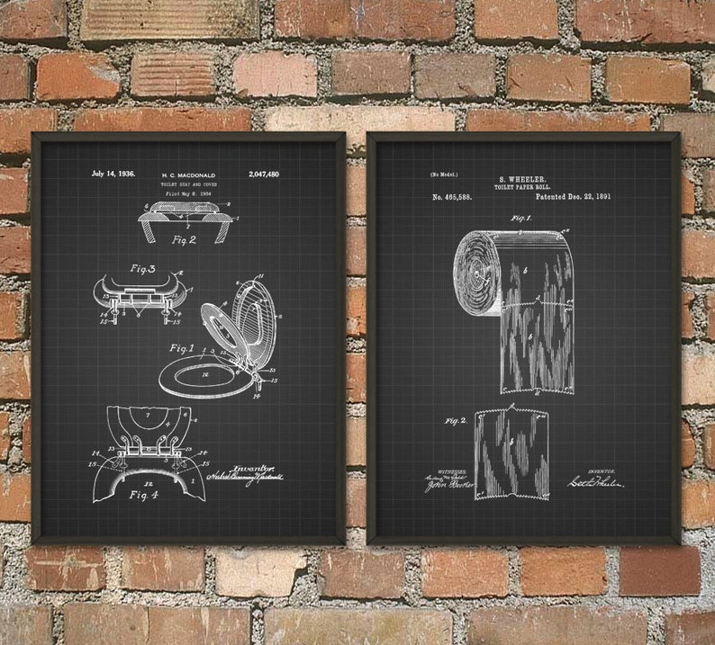 Toilet Roll Patents and Toilet Seat Patent Wall Art Poster Set of 2 ...