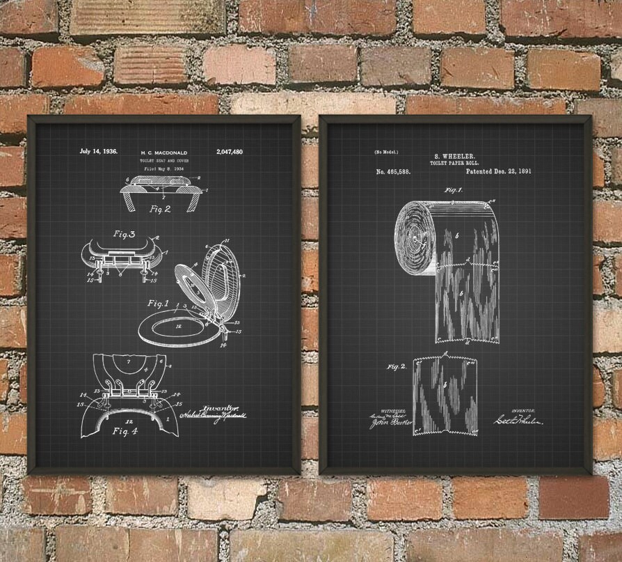 Toilet Roll Patents and Toilet Seat Patent Wall Art Poster Set of 2 ...