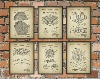 Buckminster Fuller Complete Patent Print Set of 6, Building Design, Architecture Geodesic Dome Patent, Architectural Biosphere