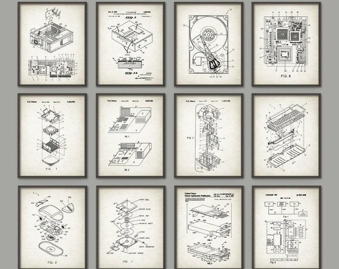 Computer Patent Print Set of 6 Geek Art Print Gift Idea - Computer Room ...