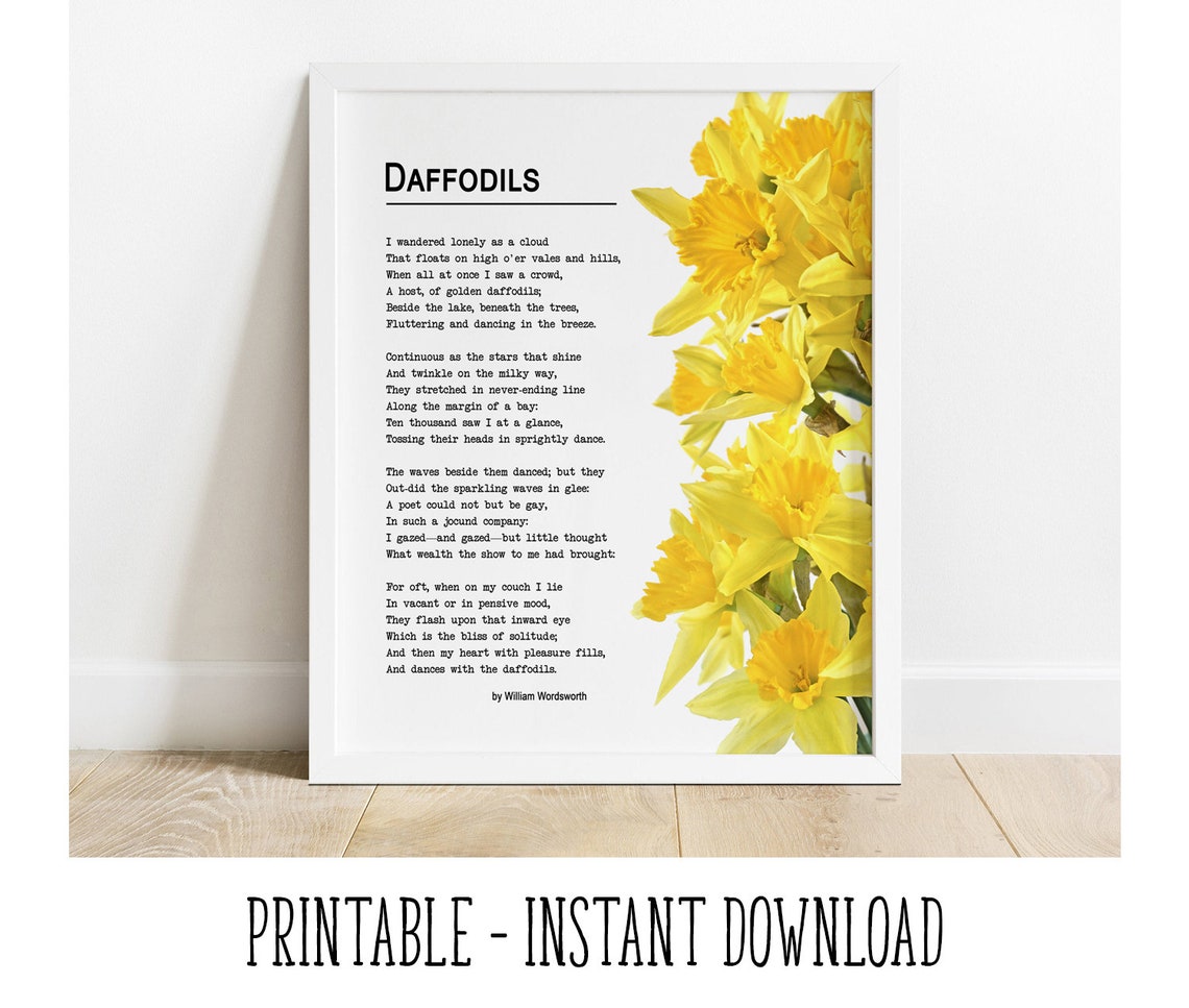 PRINTABLE Daffodils Poem by William Wordsworth Spring Etsy