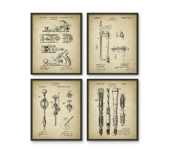 Woodworking Patent Print Set of 4 - Woodworking Tools Equipment - DIY Tools - Carpenter Patent - Mancave - Garage Workshop Gift Idea