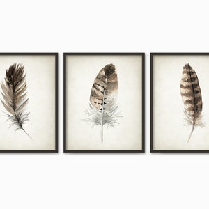 PRINTABLE Set of 3 Feather Images, Watercolor Feathers Painting Wall ...