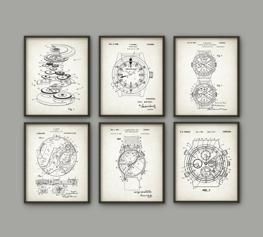 Watch Wall Art Set of 6 Prints, Watch Mechanism, Watch  display picture 1