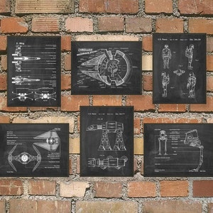 Vaisseau spatial, lot de 6 estampes, art mural vaisseau spatial de science-fiction, art SCI FI, exploration de l'espace Chalkboard