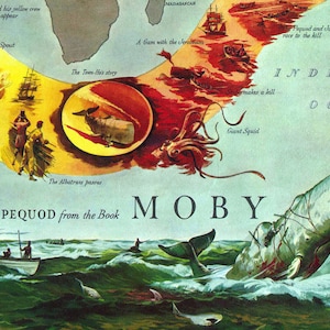 Moby Dick Map Wall Art Poster - Pequod Nautical Voyage Map - Fantasy ...