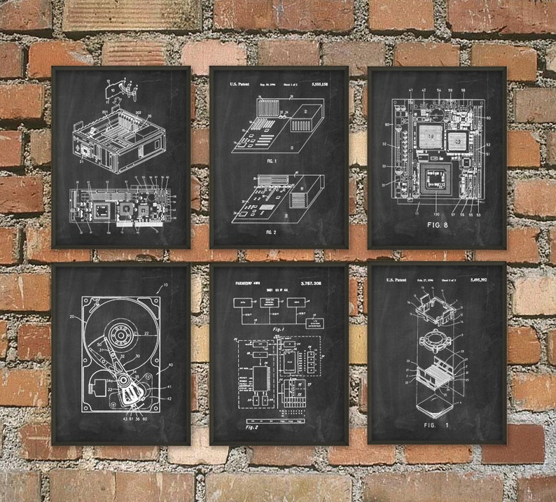 Computer Patent Wall Art Poster Set of 6 Computer Room Home Decor IT Student Gift Idea Hard Drive Motherboard CPU Geek Art Print image 2