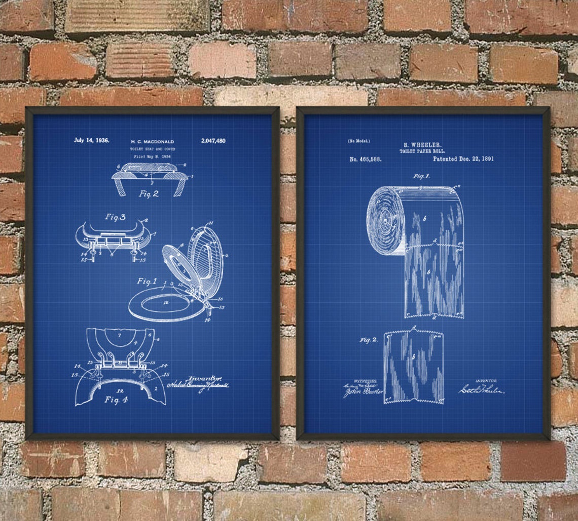 Toilet Roll Patents and Toilet Seat Patent Wall Art Poster Set of 2 ...