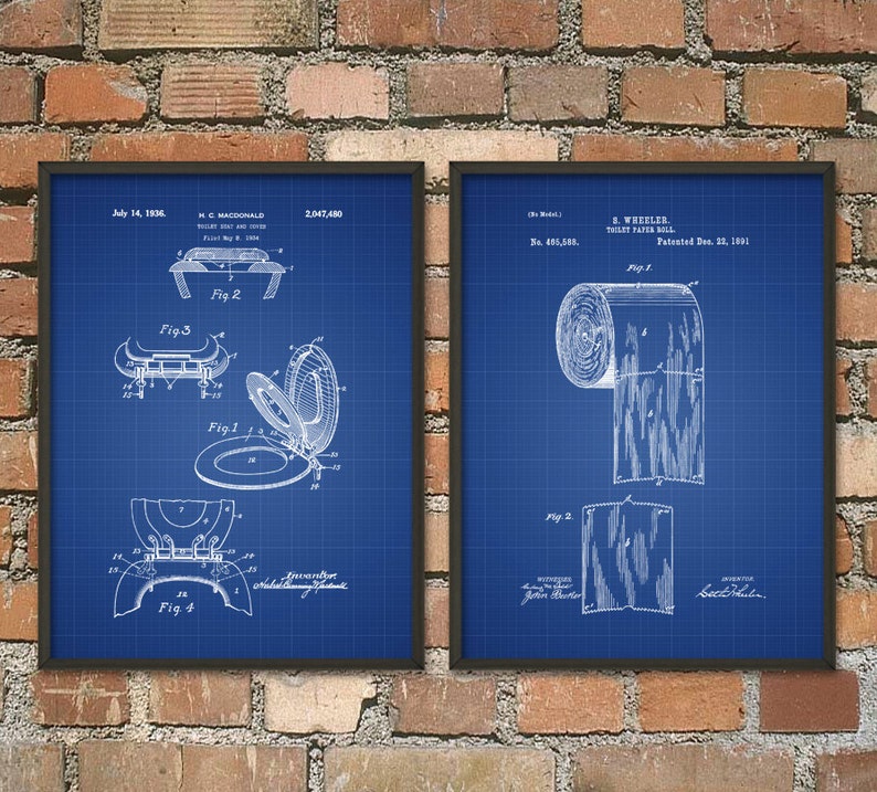 Toilet Roll Patents and Toilet Seat Patent Wall Art Poster Set of 2 ...