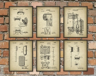 Toilet Inventions Patent Print Set Of 6 - Bathroom Poster - Restroom Wall Art - Bathroom Print - Lavatory - Toilet Roll - Toilet Design