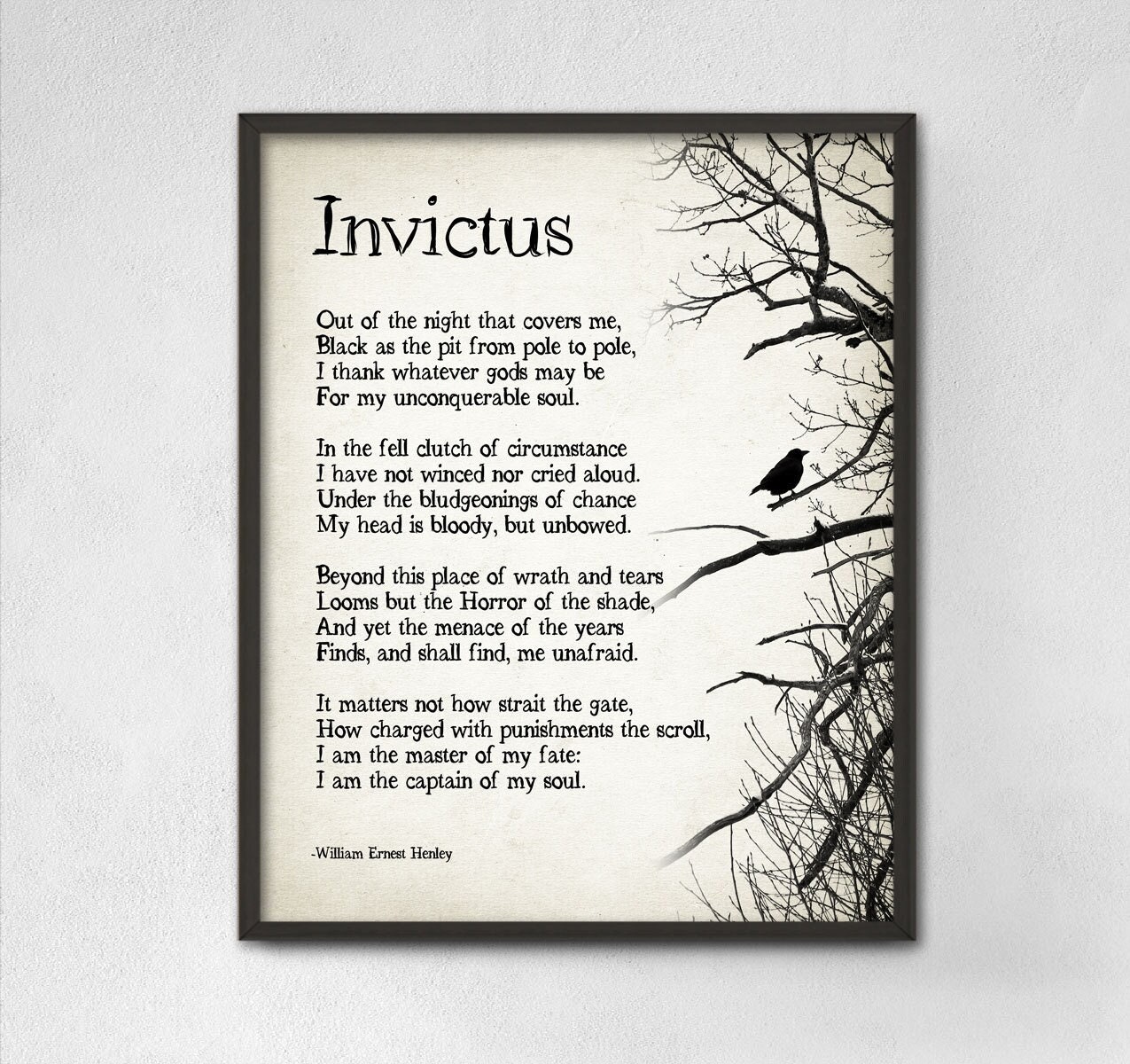 Invictus Poem by William Ernest Henley Typography Print - Inspirational Poster - Student Wall Poster - Dorm Decor - Sport Poetry Wall Art