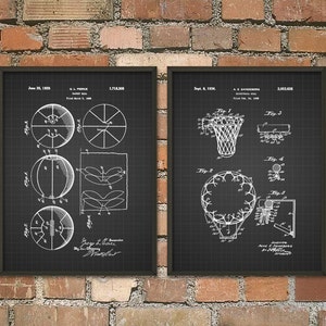 Basketball Patent Print Set of 2, Basketball Posters, Basketball Print, Basketball Sports Gift, Hoop and Basketball Wall Art