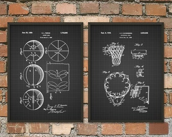 Basketball Patent Print Set of 2, Basketball Posters, Basketball Print, Basketball Sports Gift, Hoop and Basketball Wall Art