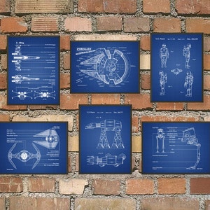 Vaisseau spatial, lot de 6 estampes, art mural vaisseau spatial de science-fiction, art SCI FI, exploration de l'espace Blueprint