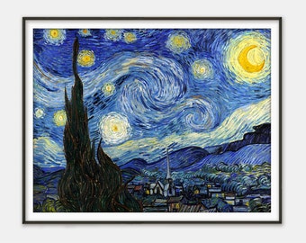 Starry Night by Vincent van Gogh, Classic Painting Print, Night Sky Wall Art Giclee Print, Fine Art Reproduction, Famous Painter
