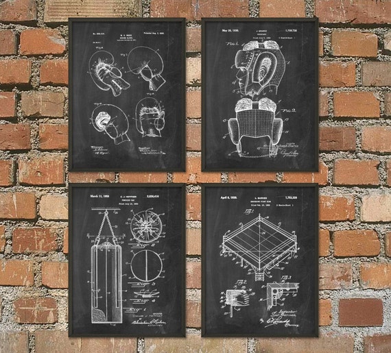 Boxing Patent Prints Set of 4 - Boxing Poster - Boxing Print - Sports Gift - Boxing Glove - Headguard Boxing Ring Wall Art