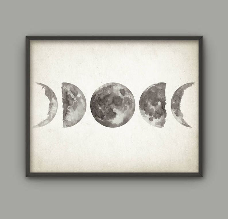 Moon Phases Watercolor Art Print 3 Painting